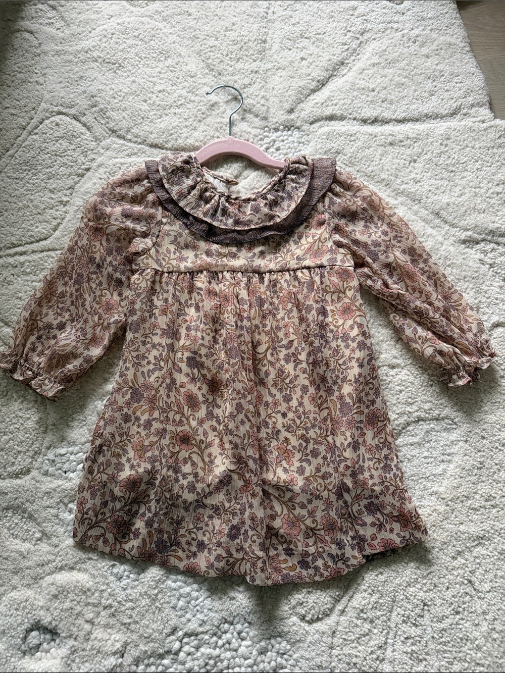 Zara Floral Ruffle Collar Blouse - Cream, Pink, Brown